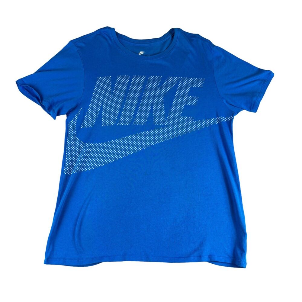 NIKE Shirt Men's Medium Blue Short Sleeve Swoosh Athletic Cut Dotted Graphic Top